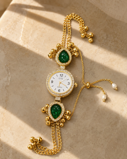 Ethnic Emerald Green Teardrop Ghungroo Jewellery Watch for Women