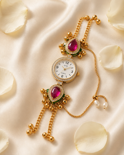 Ethnic Ruby Red Teardrop Ghungroo Jewellery Watch for Women
