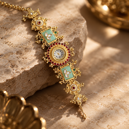 Ethnic Watch Jewelry with Pastel Mint Stone Accents