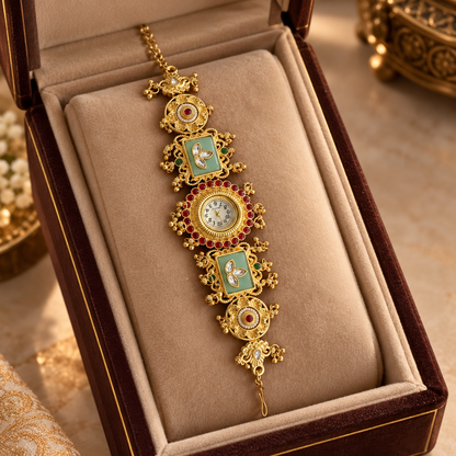 Ethnic Watch Jewelry with Pastel Mint Stone Accents