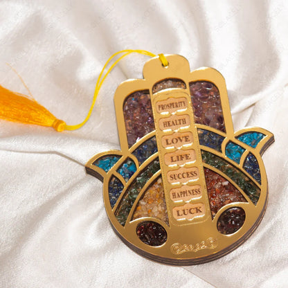 Hamsa Hand Wall & Car Hanger with Seven Chakra Stones