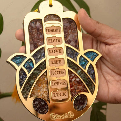 Hamsa Hand Wall & Car Hanger with Seven Chakra Stones