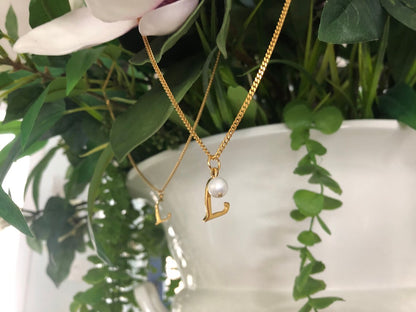 Dainty Pearl Letter Charm Necklace