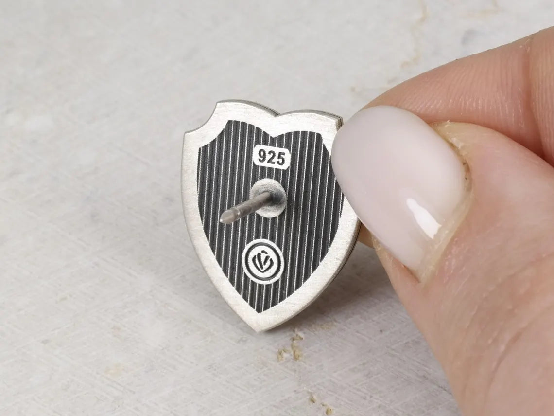 Lion Head Shield Pin Brooch, Medieval Lapel Badge, Jewelry Accessories, Sterling Silver