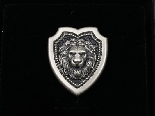 Lion Head Shield Pin Brooch, Medieval Lapel Badge, Jewelry Accessories, Sterling Silver