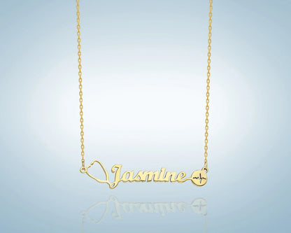 Gold Personalized Stethoscope Name Necklace , Stethoscope Name Necklace , Stethoscope Necklace With Name , Nurse Name Necklace