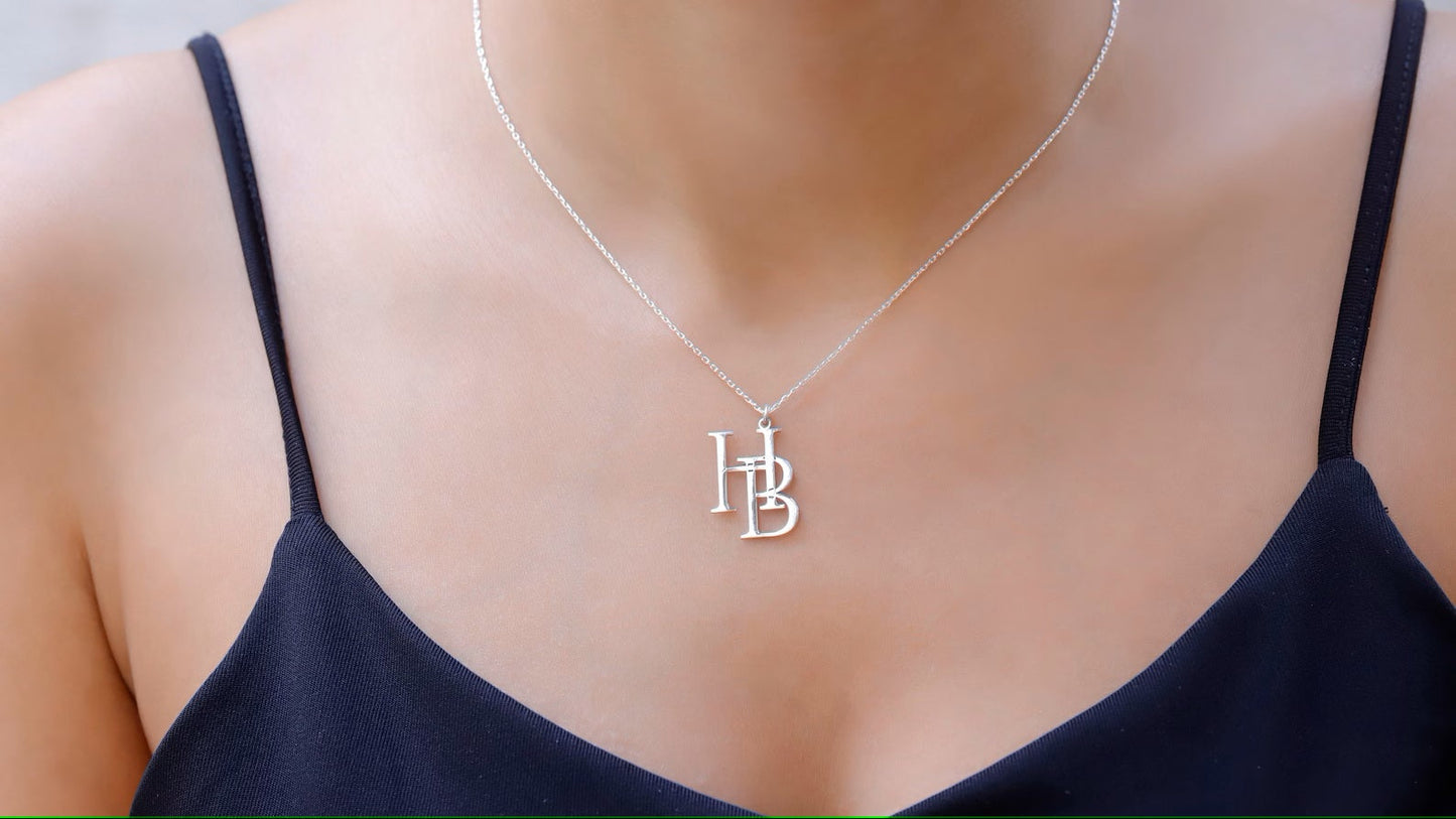Two Interlocking Special Custom Design Letter Necklace, Personalized Double Letters Pendant, Dainty Double Initials Necklace, Unique Gifts