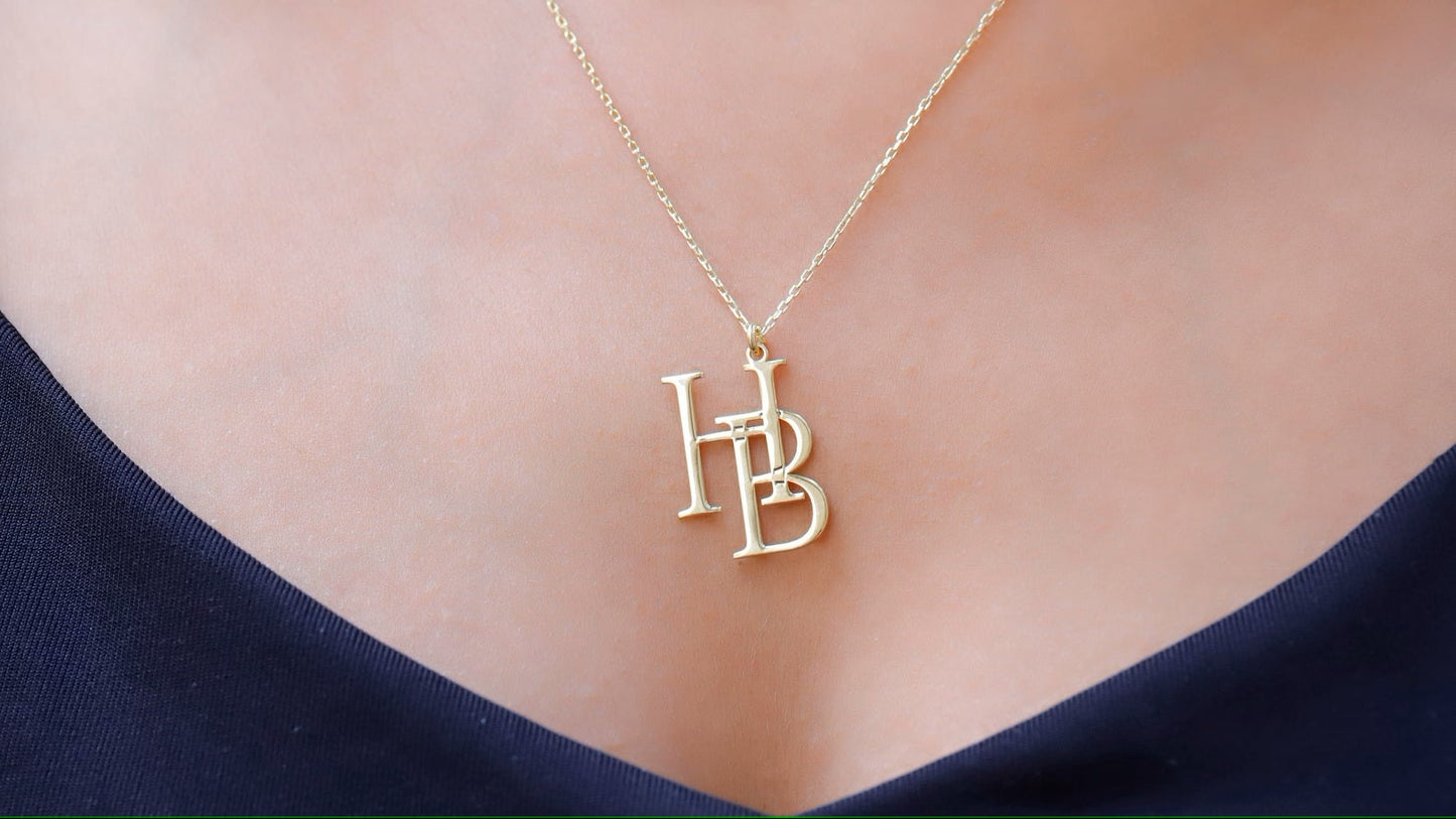 Two Interlocking Special Custom Design Letter Necklace, Personalized Double Letters Pendant, Dainty Double Initials Necklace, Unique Gifts