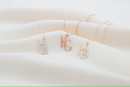 Two Interlocking Special Custom Design Letter Necklace, Personalized Double Letters Pendant, Dainty Double Initials Necklace, Unique Gifts
