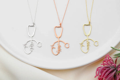 Personalized Stethoscope Necklace with Name, Nurse and Doctor Jewelry Gifts, Custom Stethoscope Pendant, Everyday Wear Medical Student Gifts