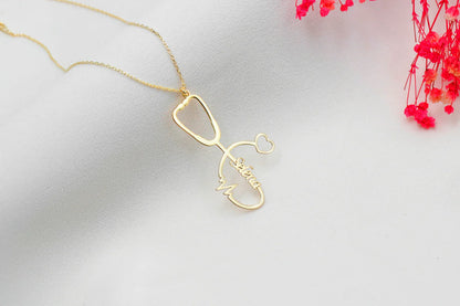 Personalized Stethoscope Necklace with Name, Nurse and Doctor Jewelry Gifts, Custom Stethoscope Pendant, Everyday Wear Medical Student Gifts