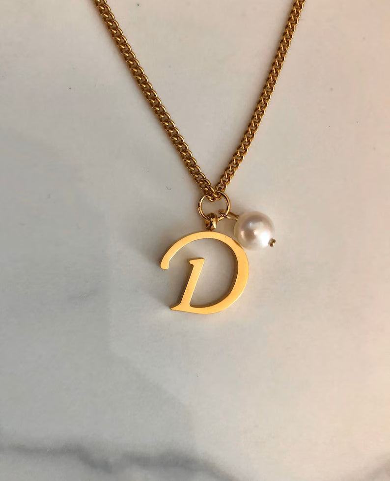 Dainty Pearl Letter Charm Necklace