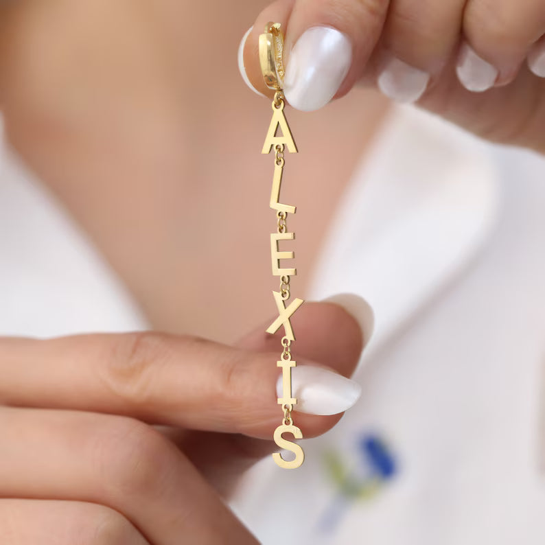 Gold Vertical Name Earrings Gold - Custom Name Stud Earrings - Personalized Gift - Gift For Her - Custom Earring