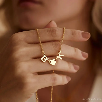 Custom Initial Necklace with Heart