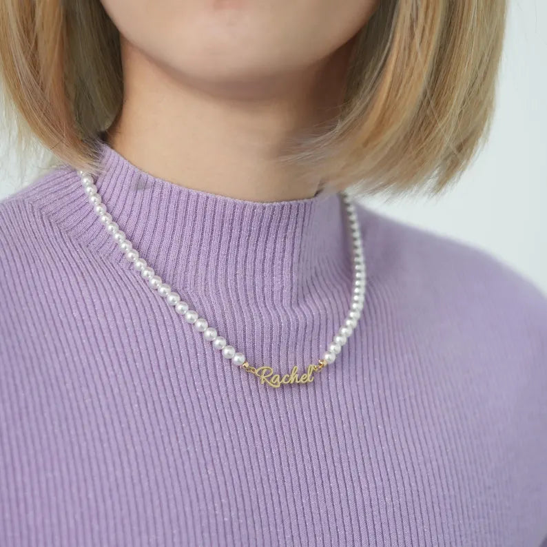 Natural Pearl Elegant Personalized Name Necklace