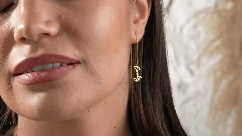 Custom Name Dangle Earring, Gold Hoop Jewelry, Personalized Gift for Women, Minimal Earring, Elegant Gift for Her, Trendy Statement Earrings