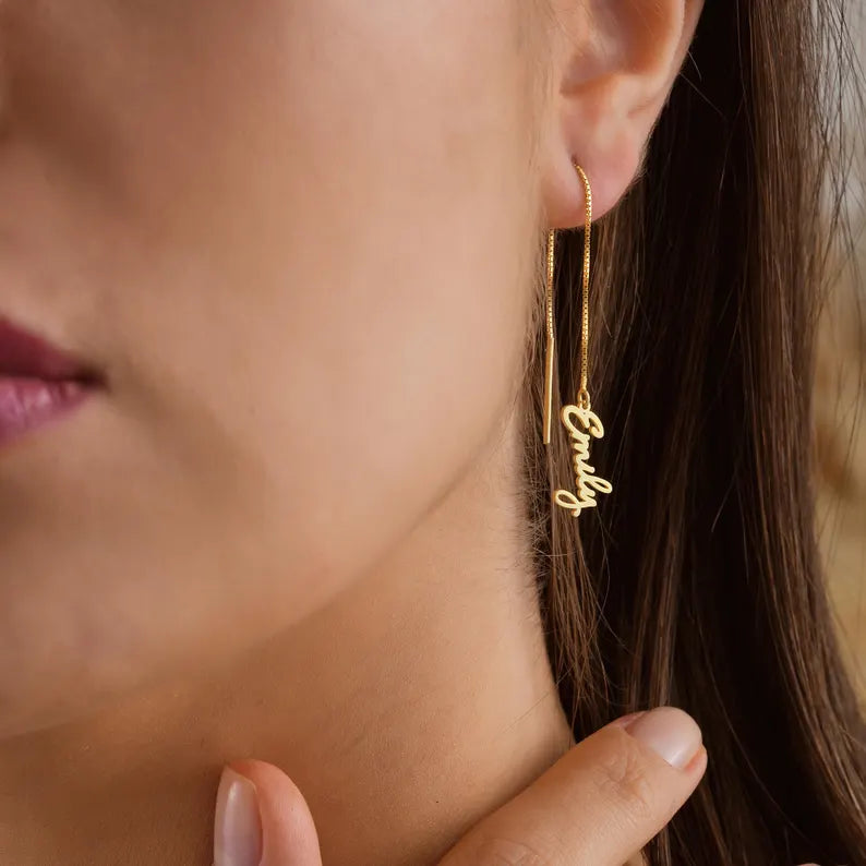 Custom Name Dangle Earring, Gold Hoop Jewelry, Personalized Gift for Women, Minimal Earring, Elegant Gift for Her, Trendy Statement Earrings