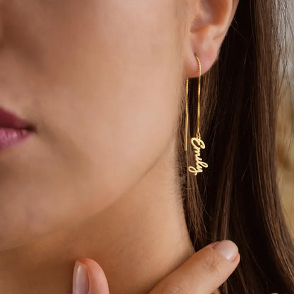 Custom Name Dangle Earring, Gold Hoop Jewelry, Personalized Gift for Women, Minimal Earring, Elegant Gift for Her, Trendy Statement Earrings