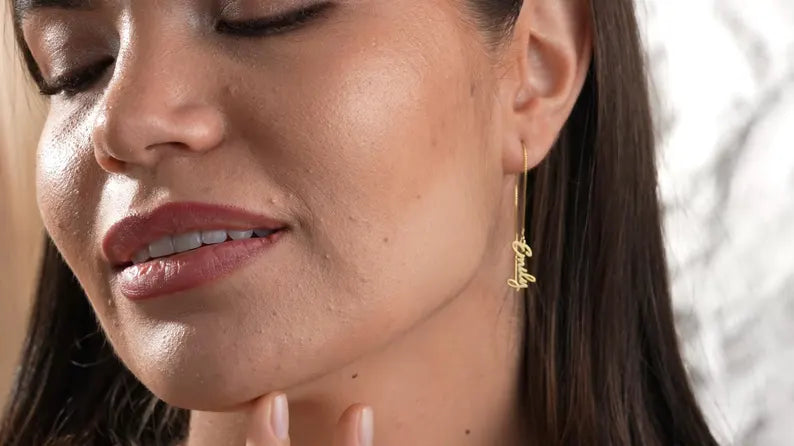 Custom Name Dangle Earring, Gold Hoop Jewelry, Personalized Gift for Women, Minimal Earring, Elegant Gift for Her, Trendy Statement Earrings