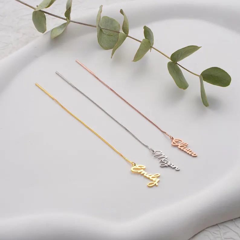 Custom Name Dangle Earring, Gold Hoop Jewelry, Personalized Gift for Women, Minimal Earring, Elegant Gift for Her, Trendy Statement Earrings