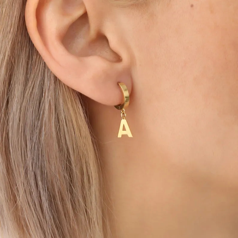 Personalized Initial Hoop Earrings, Sterling Silver or Gold