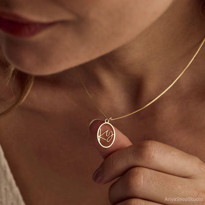 Custom Engraved Oval Initial Necklace