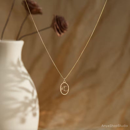 Custom Engraved Oval Initial Necklace