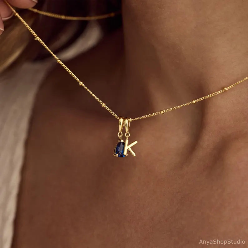 Custom Initial Bubble Necklace with Birthstone Charm