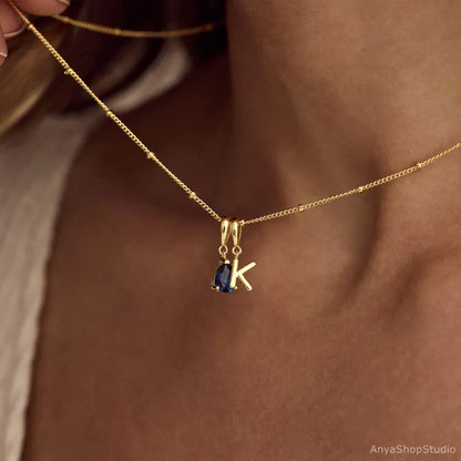 Custom Initial Bubble Necklace with Birthstone Charm