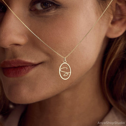 Custom Engraved Oval Initial Necklace