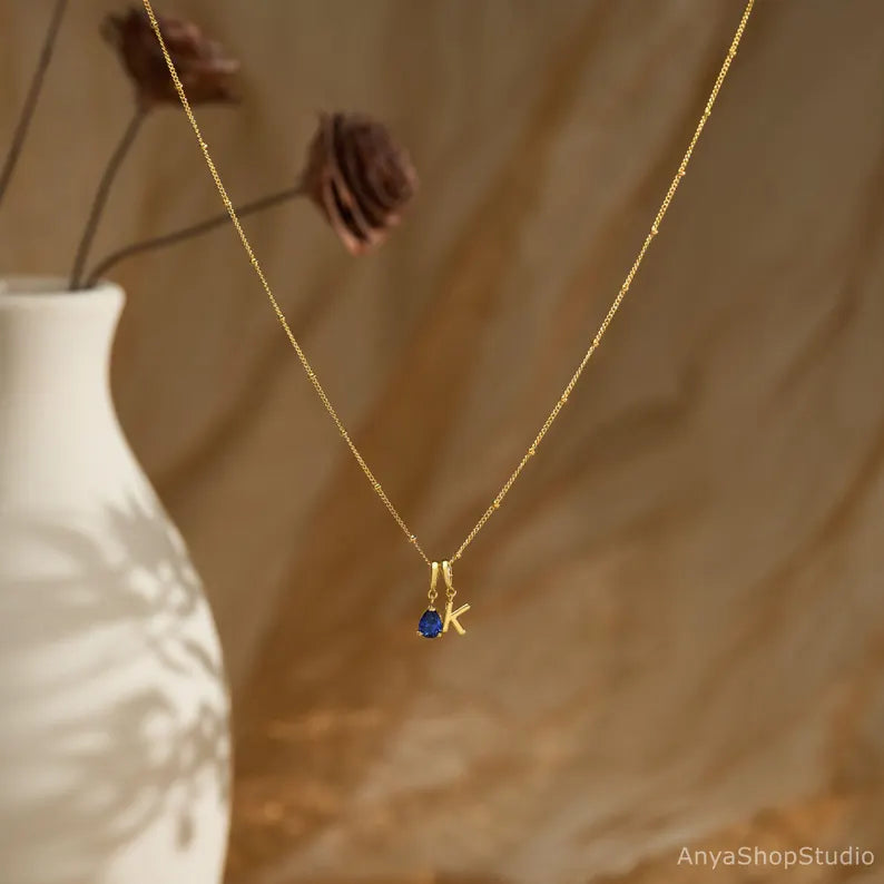 Custom Initial Bubble Necklace with Birthstone Charm