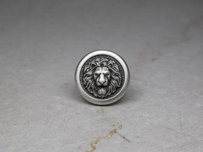 Round Lion Head Pin, Medieval Brooch, Lapel Badge, Gift for Him, Sterling Silver