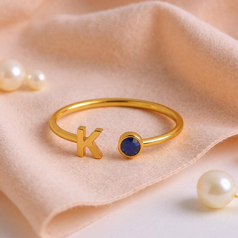 nitial Birthstone Ring, Birthstone Custom Ring, Letter Keepsake Ring, Letter Wedding Ring, Birthstone Personalized Ring, Name Initial Ring