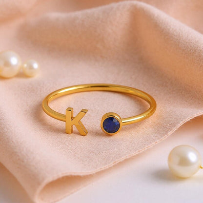 nitial Birthstone Ring, Birthstone Custom Ring, Letter Keepsake Ring, Letter Wedding Ring, Birthstone Personalized Ring, Name Initial Ring