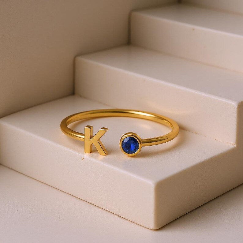nitial Birthstone Ring, Birthstone Custom Ring, Letter Keepsake Ring, Letter Wedding Ring, Birthstone Personalized Ring, Name Initial Ring