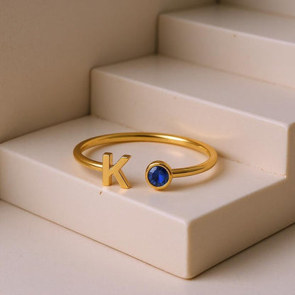 nitial Birthstone Ring, Birthstone Custom Ring, Letter Keepsake Ring, Letter Wedding Ring, Birthstone Personalized Ring, Name Initial Ring