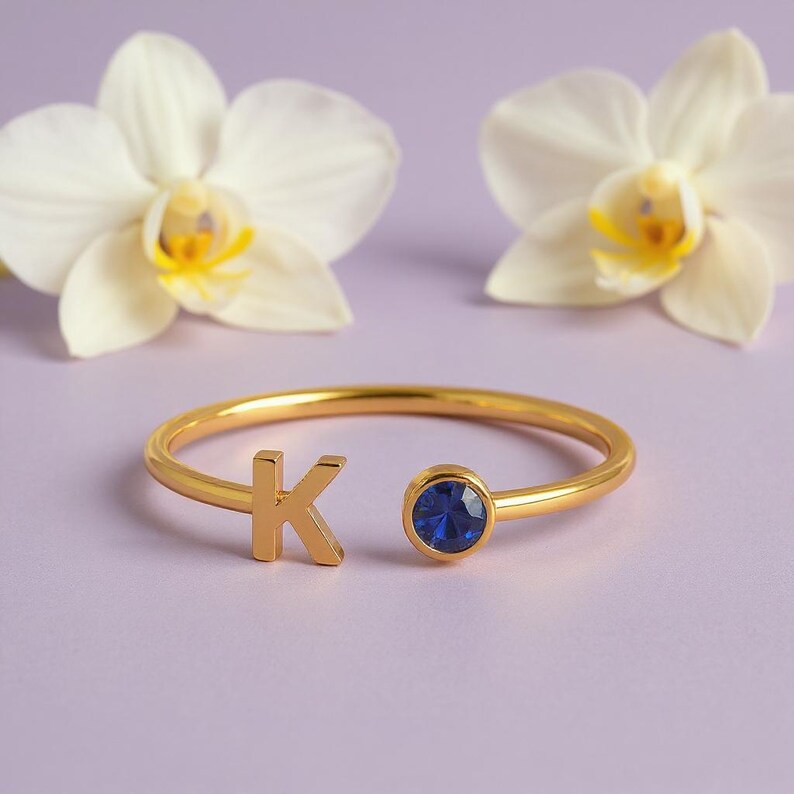 nitial Birthstone Ring, Birthstone Custom Ring, Letter Keepsake Ring, Letter Wedding Ring, Birthstone Personalized Ring, Name Initial Ring