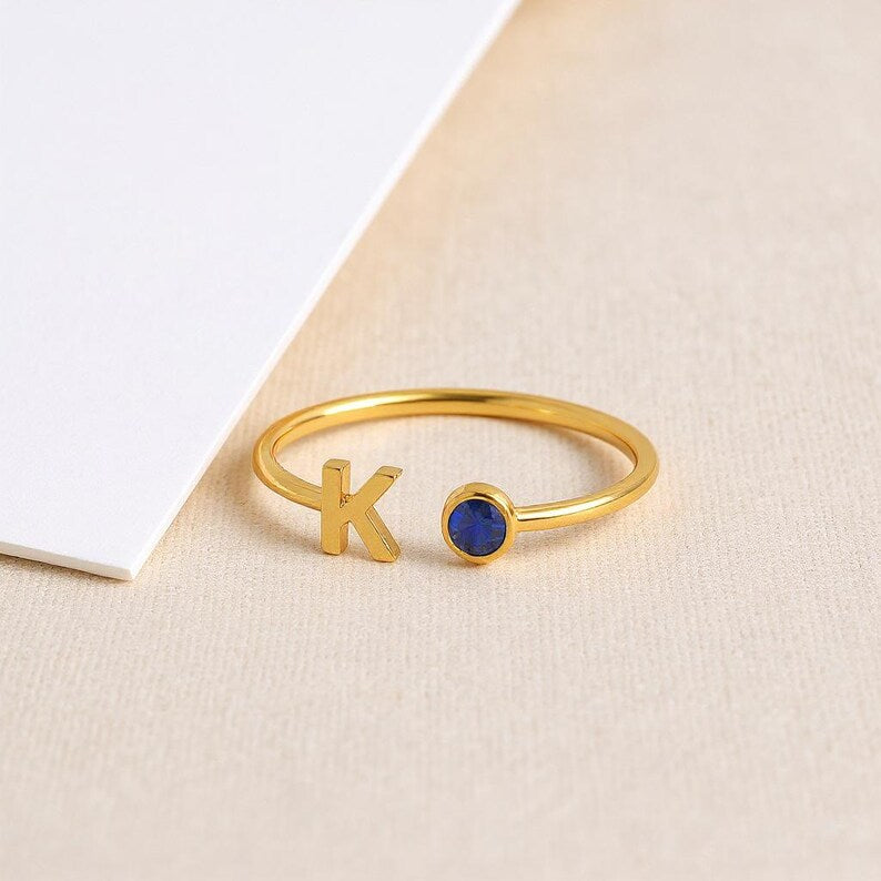 nitial Birthstone Ring, Birthstone Custom Ring, Letter Keepsake Ring, Letter Wedding Ring, Birthstone Personalized Ring, Name Initial Ring