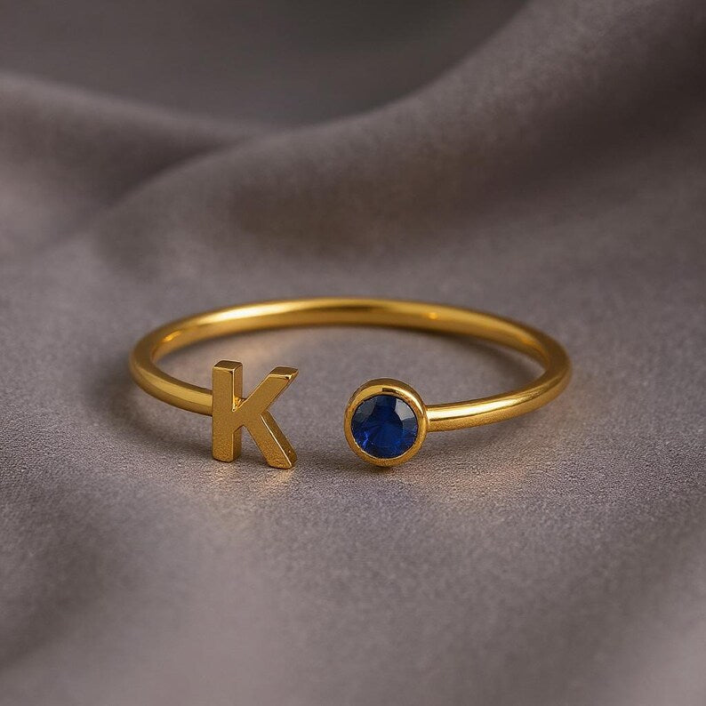 nitial Birthstone Ring, Birthstone Custom Ring, Letter Keepsake Ring, Letter Wedding Ring, Birthstone Personalized Ring, Name Initial Ring