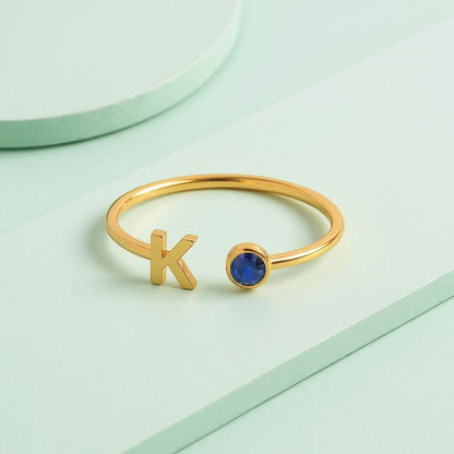 nitial Birthstone Ring, Birthstone Custom Ring, Letter Keepsake Ring, Letter Wedding Ring, Birthstone Personalized Ring, Name Initial Ring