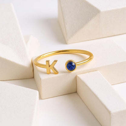nitial Birthstone Ring, Birthstone Custom Ring, Letter Keepsake Ring, Letter Wedding Ring, Birthstone Personalized Ring, Name Initial Ring