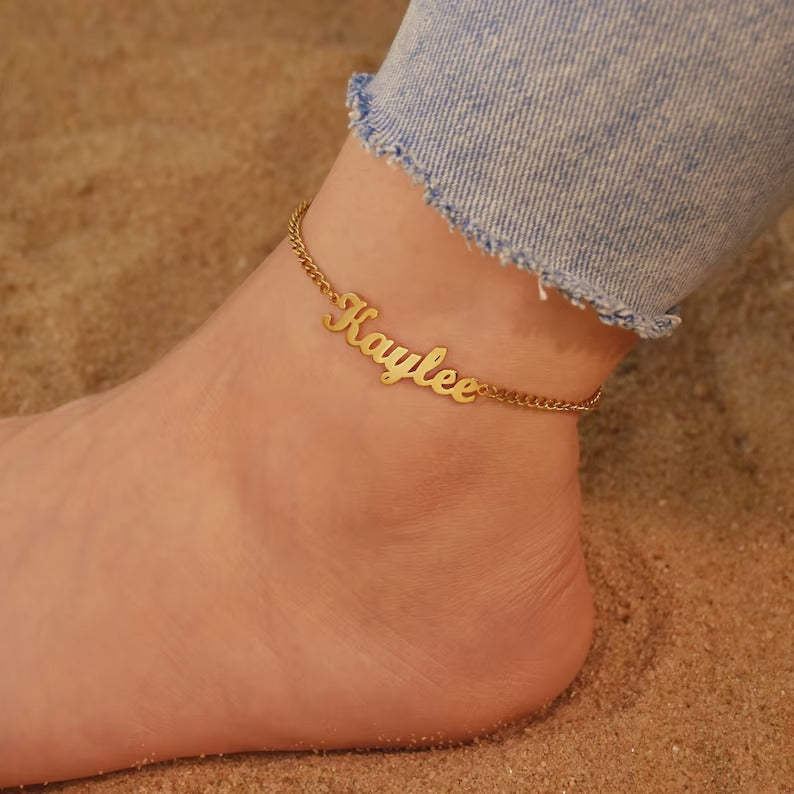 Customized Name Anklet, Personalized Adjustable Anklet, Beach Jewelry, Gift for Her, Customized Jewelry, Bridesmaid Gift, Foot Jewelry
