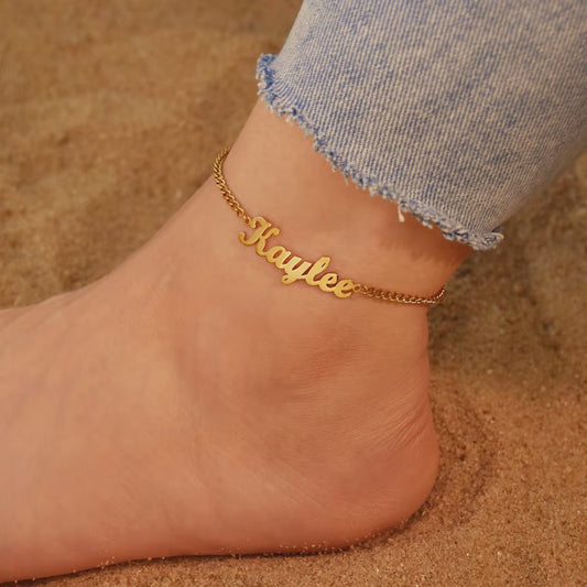 Customized Name Anklet, Personalized Adjustable Anklet, Beach Jewelry, Gift for Her, Customized Jewelry, Bridesmaid Gift, Foot Jewelry