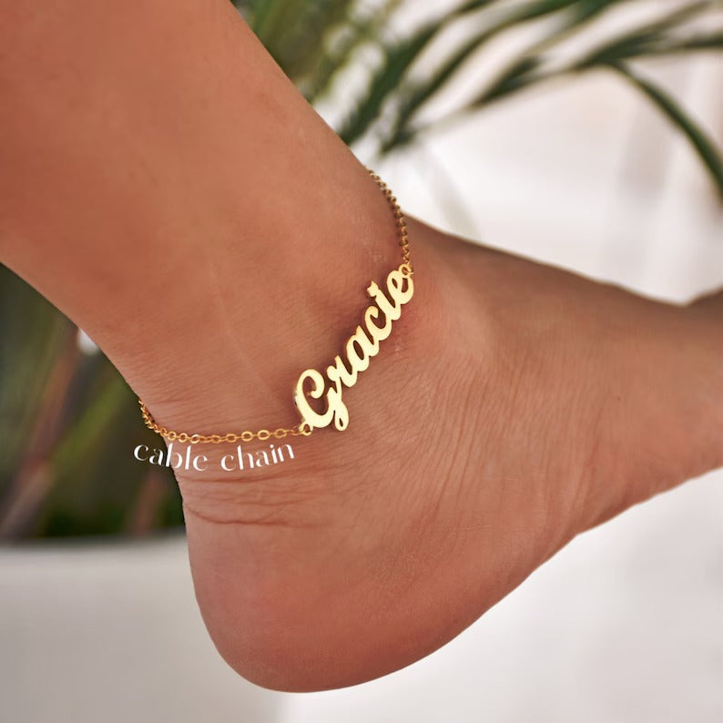 Customized Name Anklet, Personalized Adjustable Anklet, Beach Jewelry, Gift for Her, Customized Jewelry, Bridesmaid Gift, Foot Jewelry