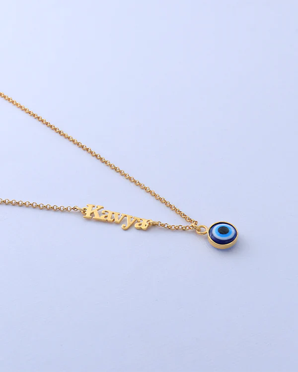 Sideway Name Necklace With Evil Eye