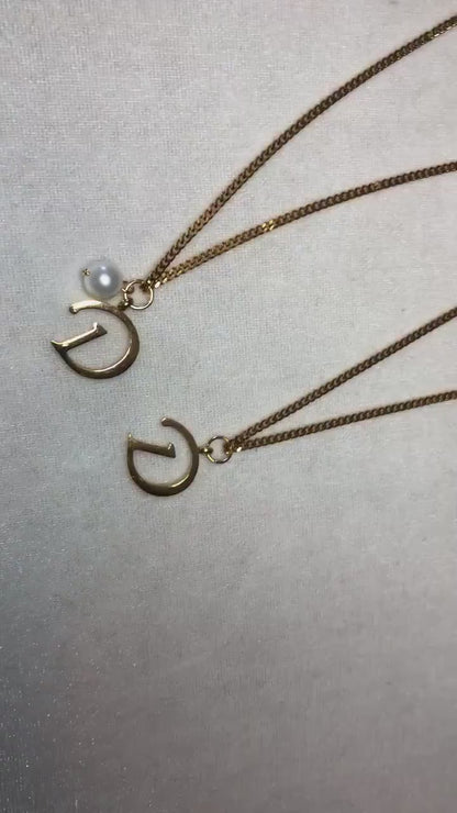 Dainty Pearl Letter Charm Necklace