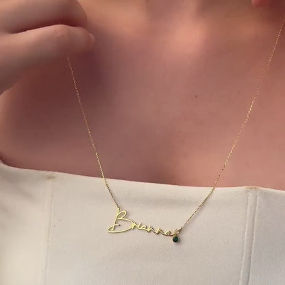 Elegant 14K Gold Custom Name Necklace with Birthstone Accent