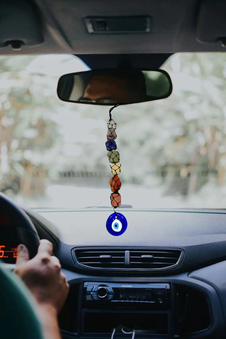 Natural Sevan Chakra Tumble Stone Hanging With Evil Eye Protection