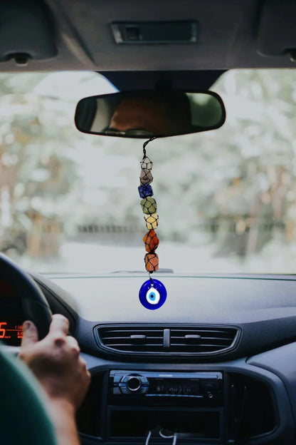 Natural Sevan Chakra Tumble Stone Hanging With Evil Eye Protection