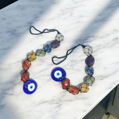 Natural Sevan Chakra Tumble Stone Hanging With Evil Eye Protection